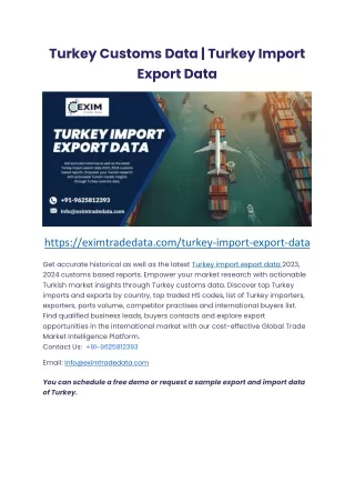 Turkey Customs Data | Turkey Import Export Data