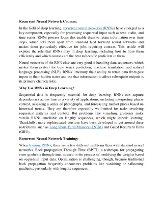 Recurrent Neural Network Courses