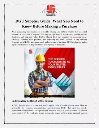 DGU Supplier Guide What You Need to Know Before Making a Purchase
