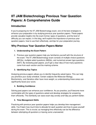 IIT JAM Biotechnology Previous Year Papers