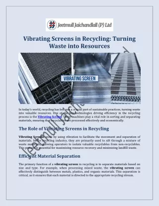 Vibrating Screens in Recycling