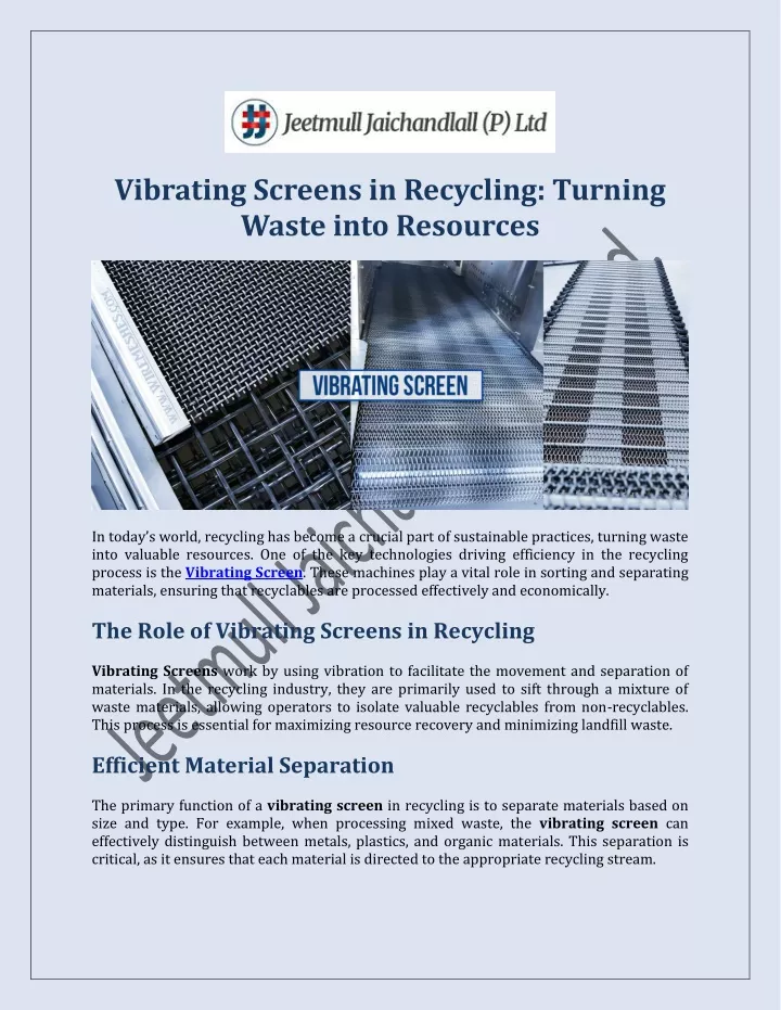 vibrating screens in recycling turning waste into