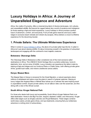 Luxury Holidays in Africa_ A Journey of Unparalleled Elegance and Adventure