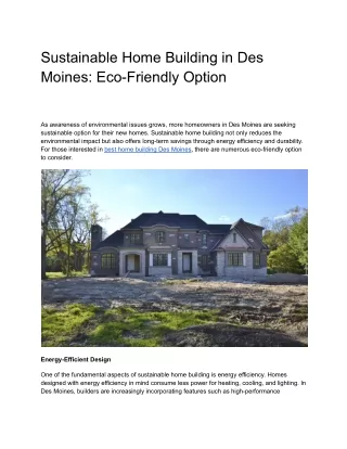 Sustainable Home Building in Des Moines_ Eco-Friendly Option