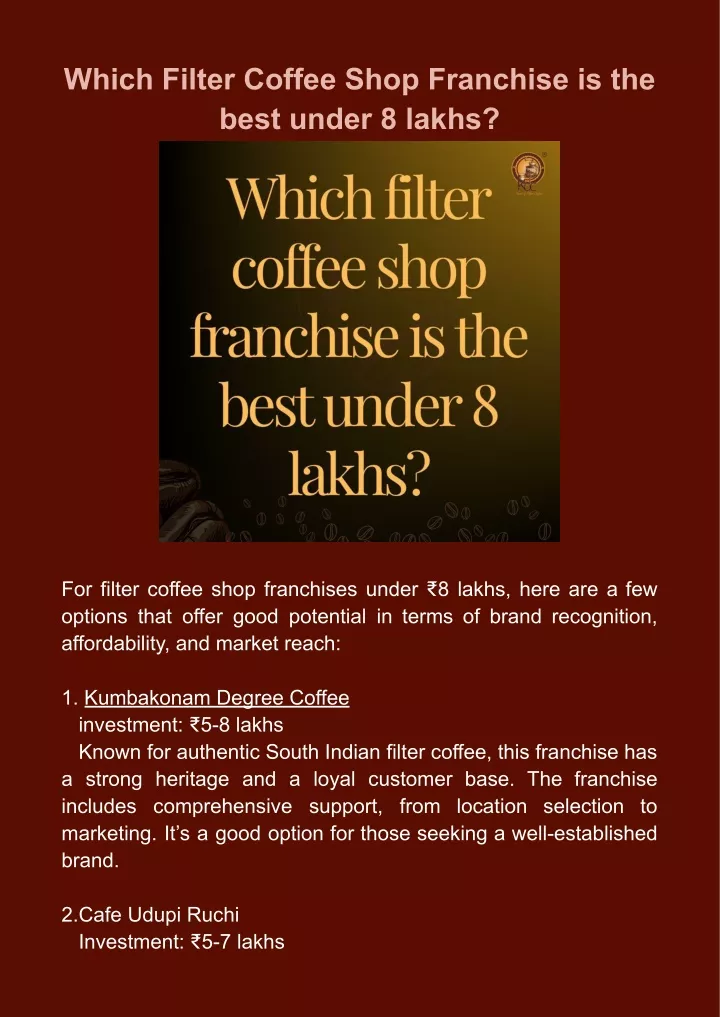 which filter coffee shop franchise is the best