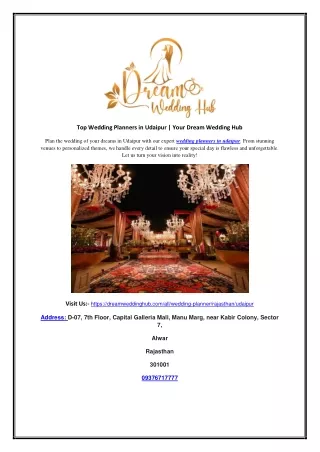 Top Wedding Planners in Udaipur | Your Dream Wedding Hub