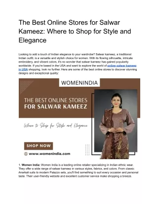 The Best Online Stores for Salwar Kameez: Where to Shop for Style and Elegance