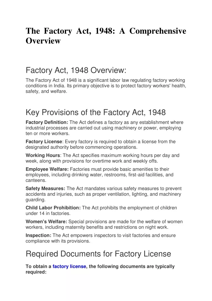 the factory act 1948 a comprehensive overview