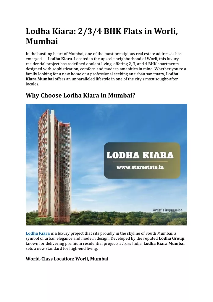 lodha kiara 2 3 4 bhk flats in worli mumbai