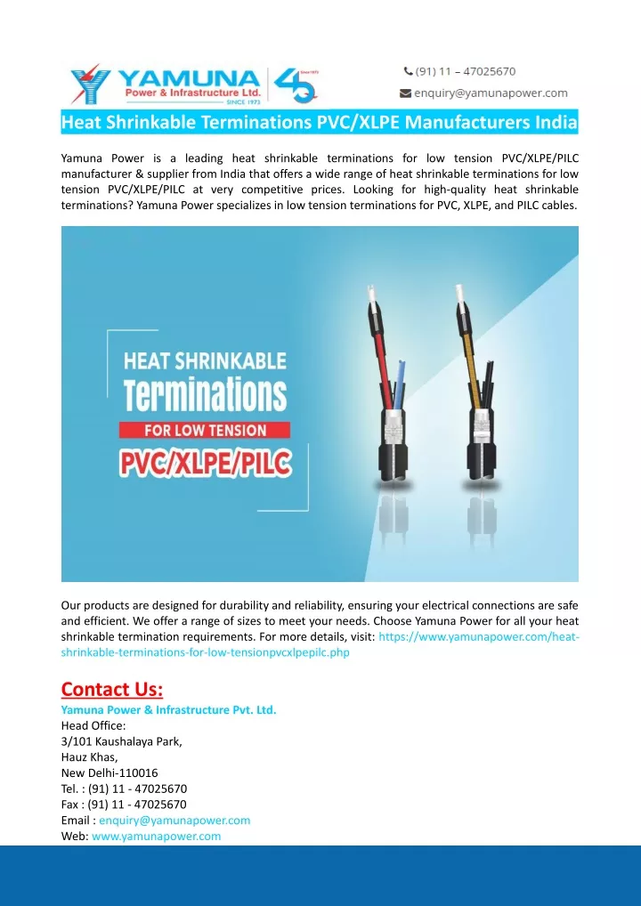 heat shrinkable terminations pvc xlpe