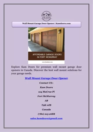 Wall Mount Garage Door Opener | Kamdoors.com