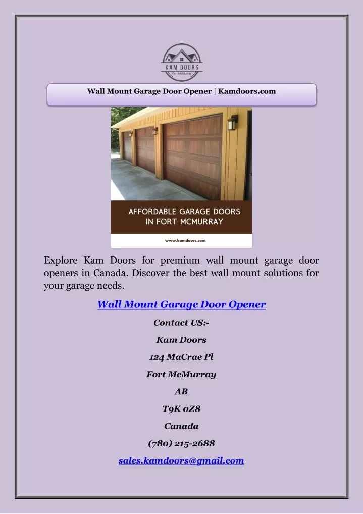 wall mount garage door opener kamdoors com