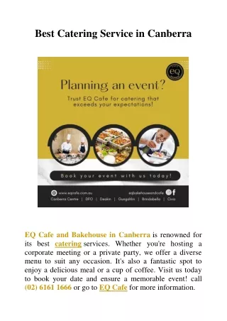 Best Catering Service in Canberra at EQ Café and Bakehouse