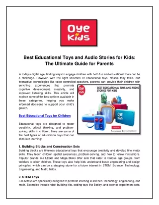 Best Educational Toys and Audio Stories for Kids