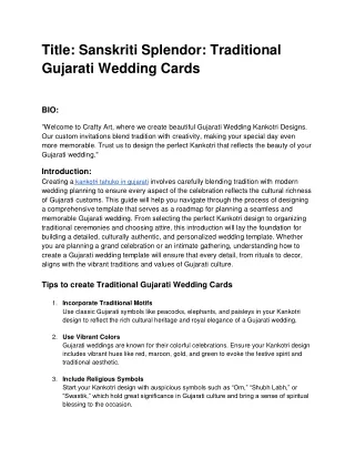 Title_ Sanskriti Splendor_ Traditional Gujarati Wedding Cards