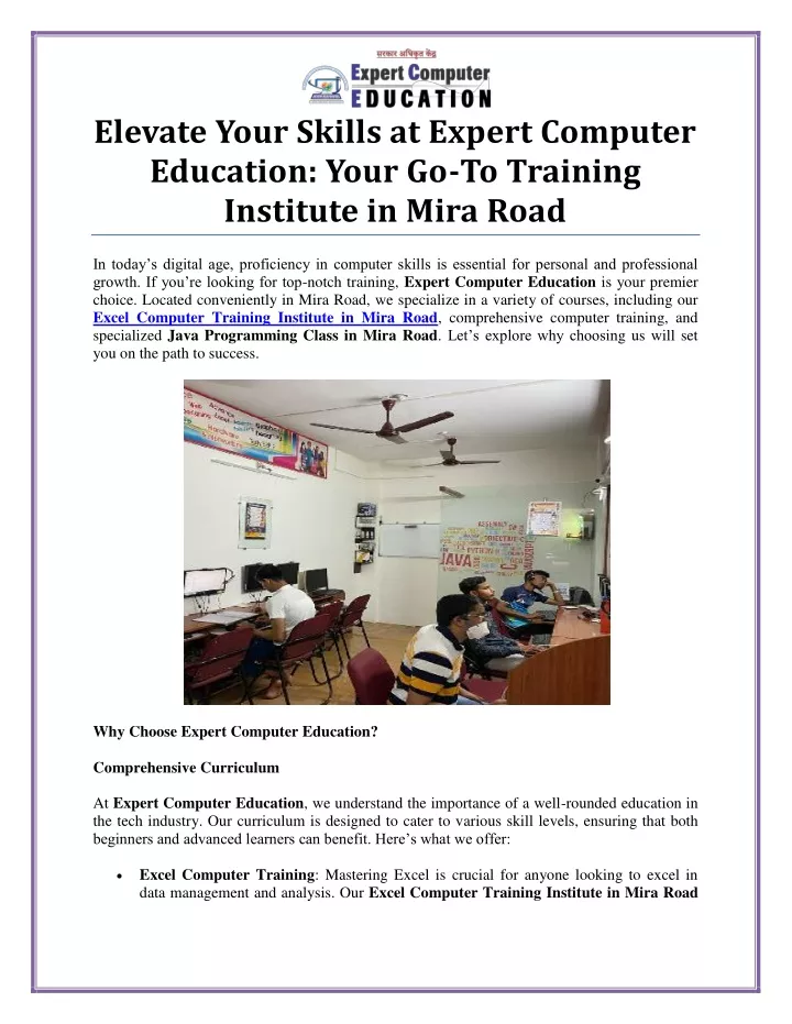 elevate your skills at expert computer education