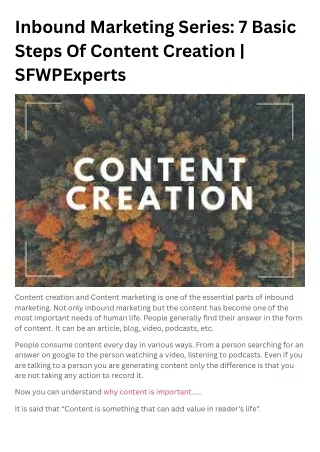 Inbound Marketing Series 7 Basic Steps Of Content Creation | SFWPExperts