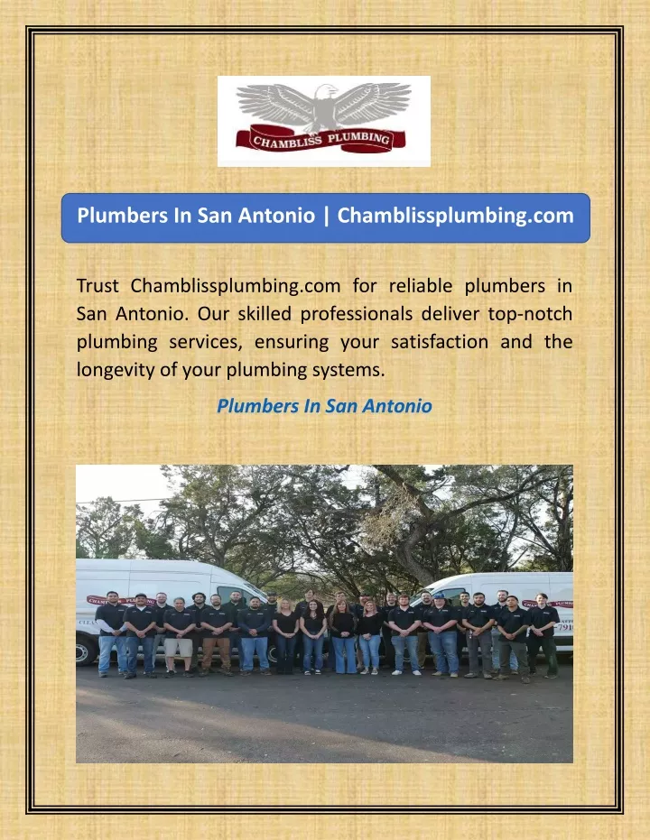 plumbers in san antonio chamblissplumbing com