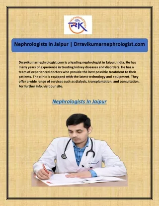 Nephrologists In Jaipur  Drravikumarnephrologist.com