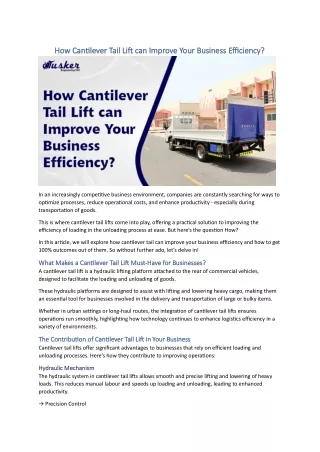 How Cantilever Tail Lift can Improve Your Business Efficiency