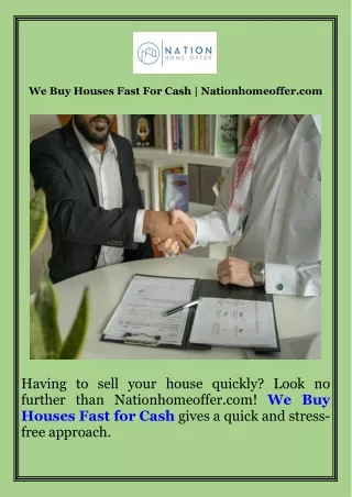 We Buy Houses Fast For Cash  Nationhomeoffer.com