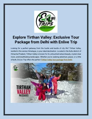 Explore Tirthan Valley: Exclusive Tour Package from Delhi with Enlive Trip