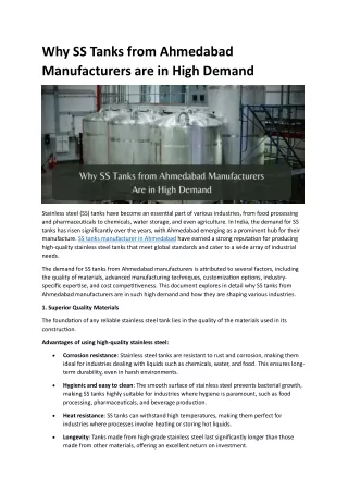 why ss tanks from ahmedabad manufacturers