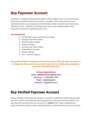 Buy Verified Payoneer Account - USA TOP Quality Accounts