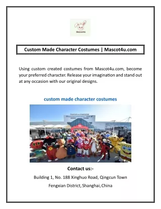 Custom Made Character Costumes | Mascot4u.com