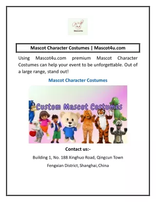 Mascot Character Costumes | Mascot4u.com