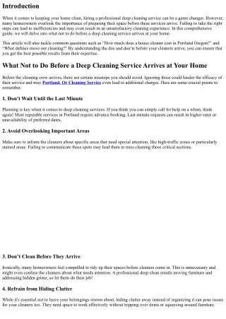 “What Not to Do Before a Deep Cleaning Service Arrives at Your Home”