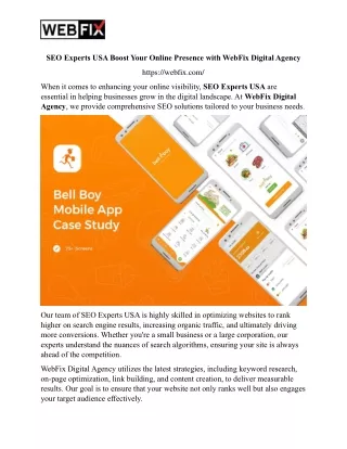 SEO Experts USA Boost Your Online Presence with WebFix Digital Agency