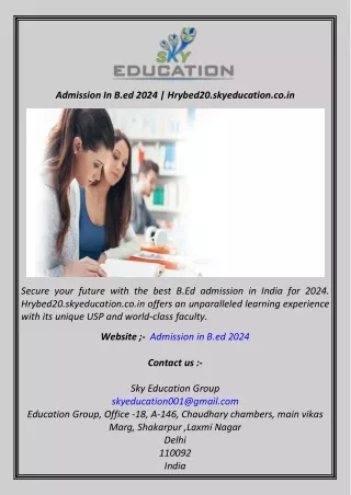 Admission In B.ed 2024  Hrybed20.skyeducation.co.in