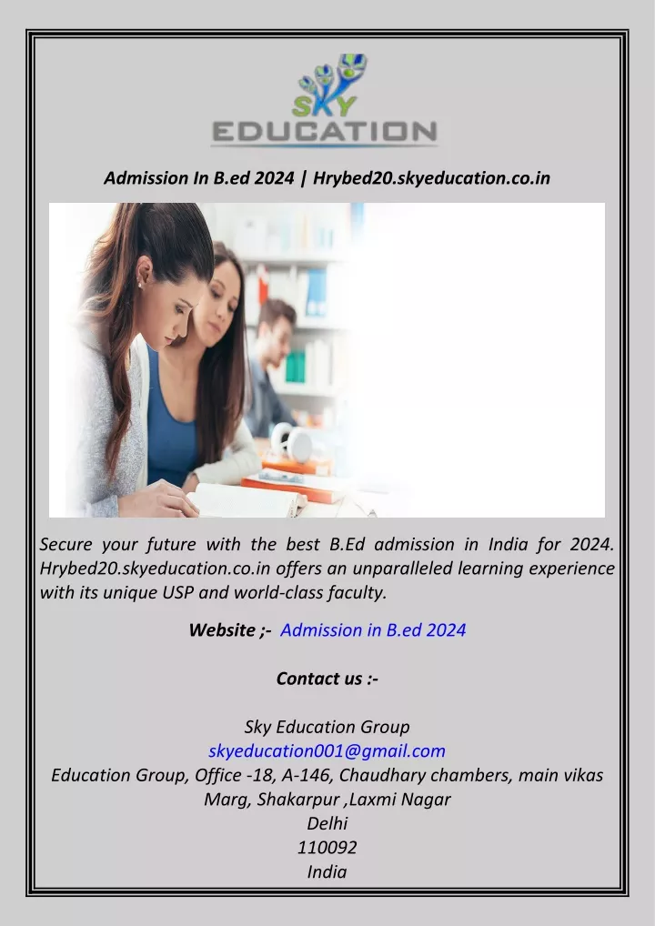 admission in b ed 2024 hrybed20 skyeducation co in