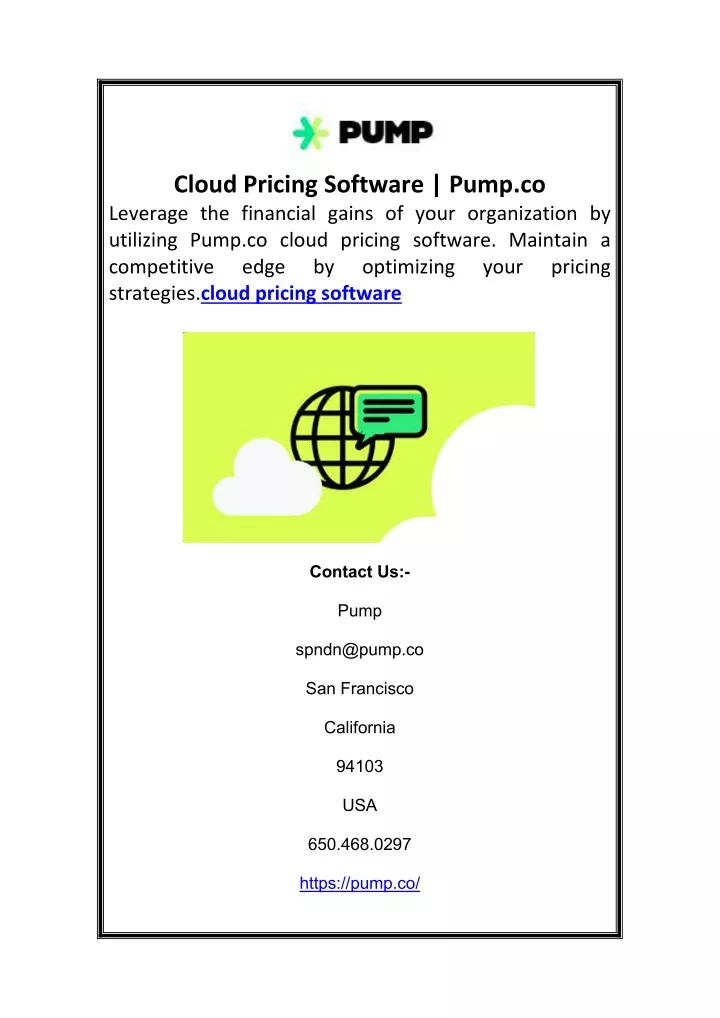 cloud pricing software pump co leverage