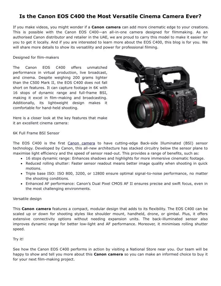 is the canon eos c400 the most versatile cinema