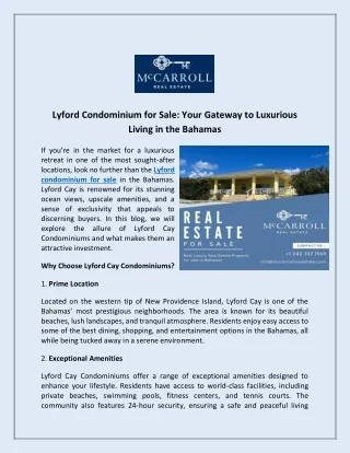 Lyford Condominium for Sale- Your Gateway to Luxurious Living in the Bahamas