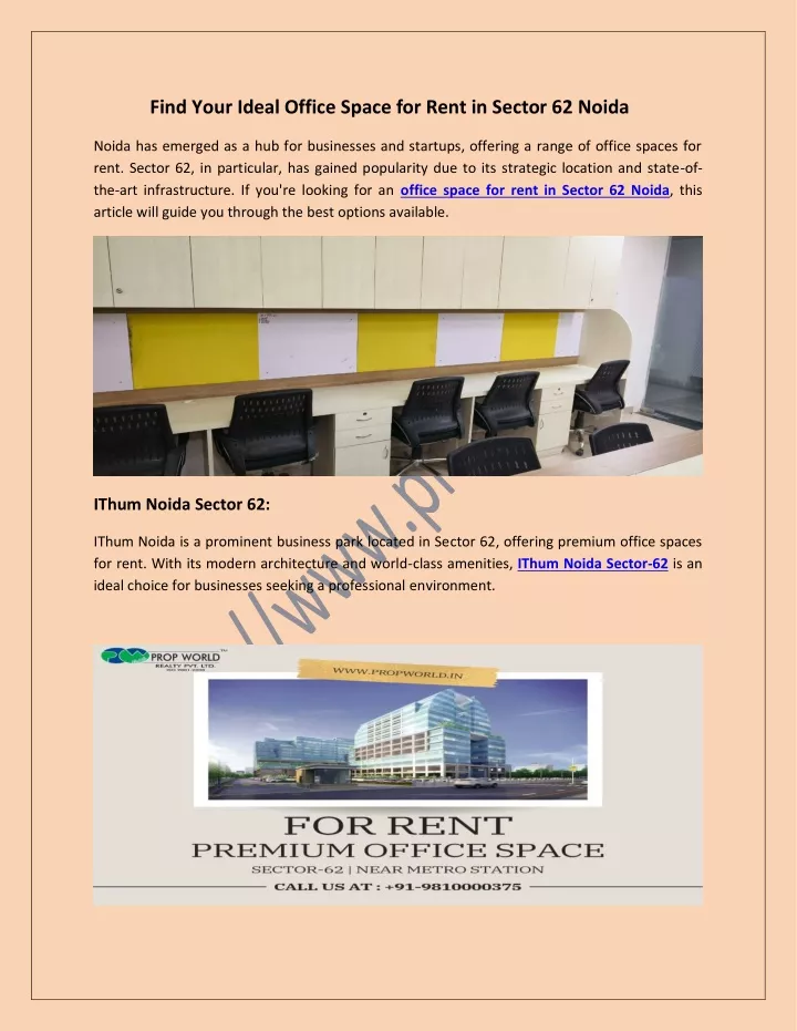 find your ideal office space for rent in sector