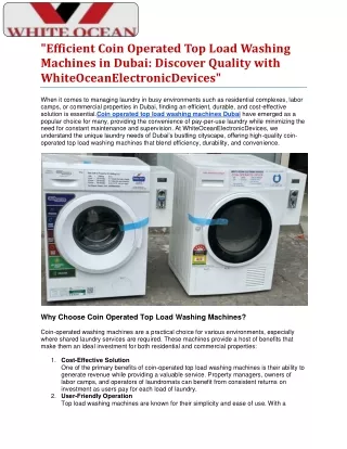 Efficient Coin Operated Top Load Washing Machines in Dubai