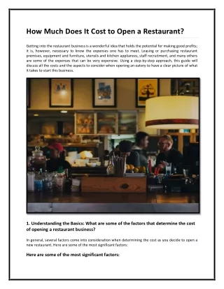 how much does it cost to open a restaurant