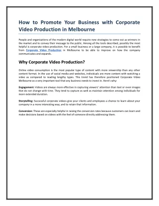 How to Promote Your Business with Corporate Video Production in Melbourne
