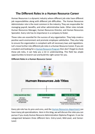 The Different Roles in a Human Resource Career