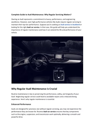 Complete Guide to Audi Maintenance: Why Regular Servicing Matters?