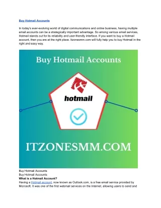 Buy Hotmail Accounts In Bulk - Verified PVA Email Accounts