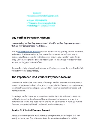 The Best Place toBuy Verified  Payoneer account