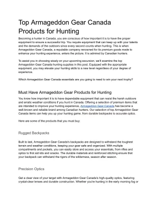 Top Armageddon Gear Canada Products for Hunting