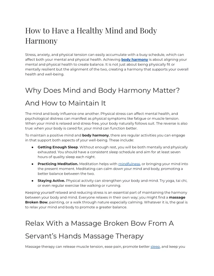 how to have a healthy mind and body harmony