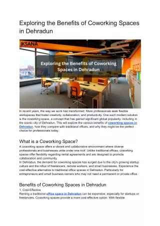 Exploring the Benefits of Coworking Spaces in Dehradun