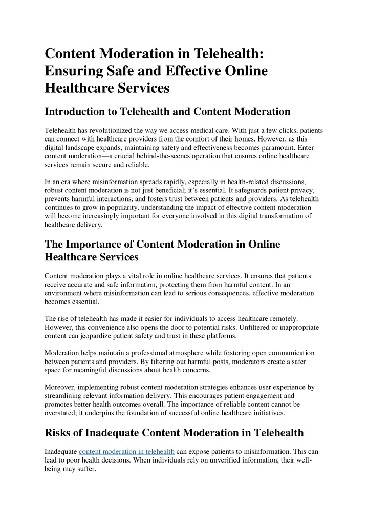 content moderation in telehealth ensuring safe