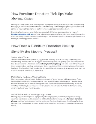 How Furniture Donation Pick Ups Make Moving Easier